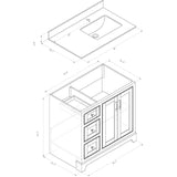 36" W x 22" D Soho Vanity with Quartz Stone Top - White