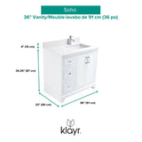 36" W x 22" D Soho Vanity with Quartz Stone Top - White