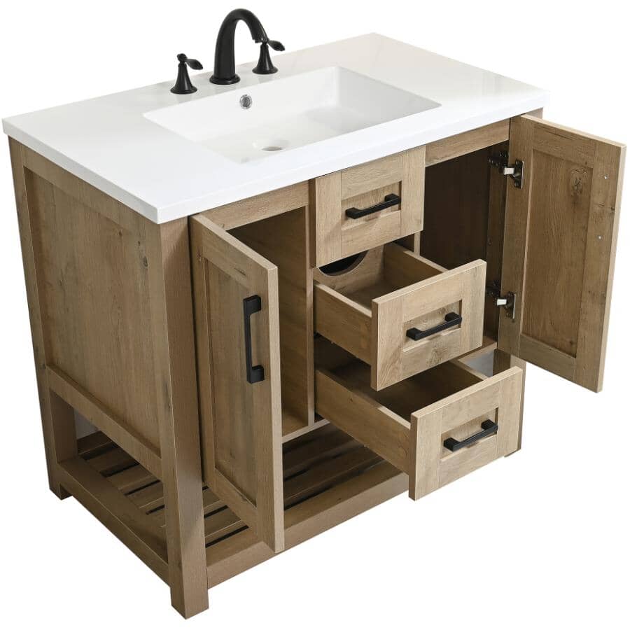 37" W x 22" D Coastal Vanity with Cultured Marble Top - Two Doors + Two Drawers, Birch