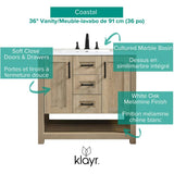 37" W x 22" D Coastal Vanity with Cultured Marble Top - Two Doors + Two Drawers, Birch