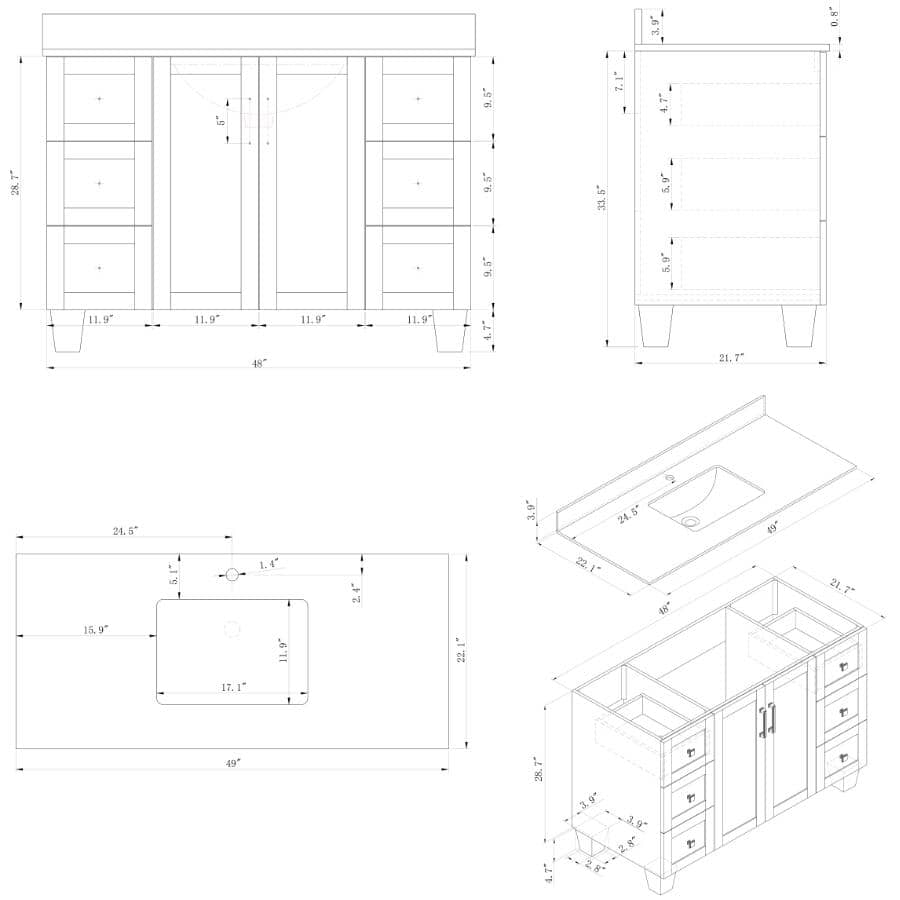48" W x 22" D Madera Vanity with Quartz Stone Top - Rustic Wood