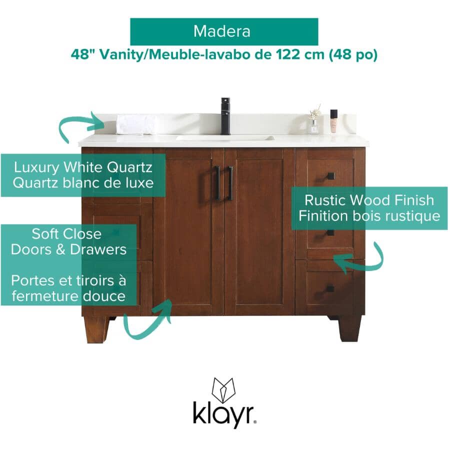 48" W x 22" D Madera Vanity with Quartz Stone Top - Rustic Wood