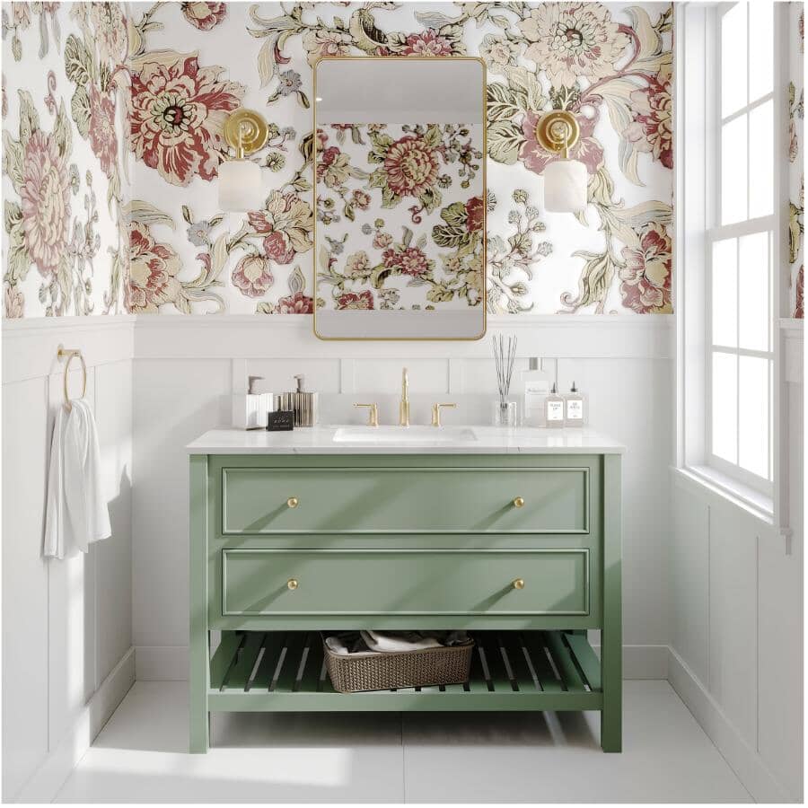 49" W x 22" D Paris Sink Vanity with Calacatta Quartz Stone Top -  Four Drawers, Green