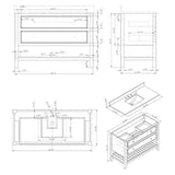 49" W x 22" D Paris Sink Vanity with Calacatta Quartz Stone Top -  Four Drawers, Green
