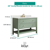 49" W x 22" D Paris Sink Vanity with Calacatta Quartz Stone Top -  Four Drawers, Green