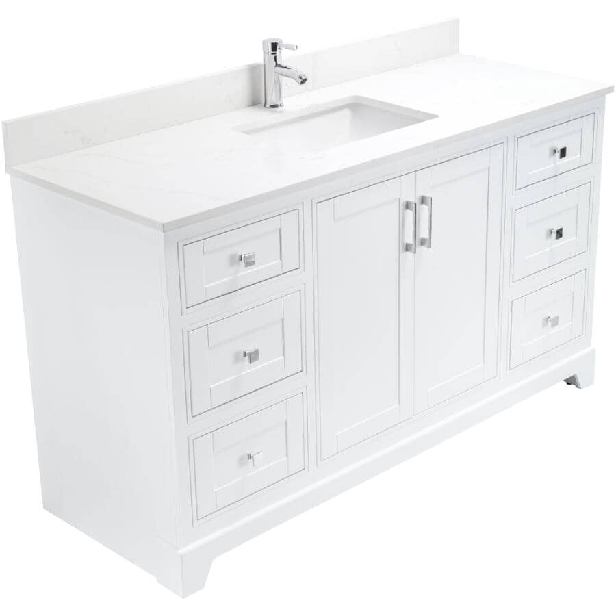 59" W x 22" D Soho Vanity with Quartz Stone Top - White