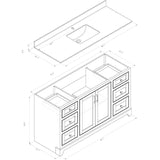 59" W x 22" D Soho Vanity with Quartz Stone Top - White