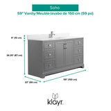 59" W x 22" D Soho Vanity with Quartz Stone Top - Graphite