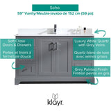 59" W x 22" D Soho Vanity with Quartz Stone Top - Graphite