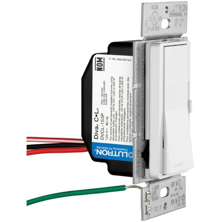 Diva Single Pole + 3 Way Dimmer Switch for CFL and LED Light Bulbs - White