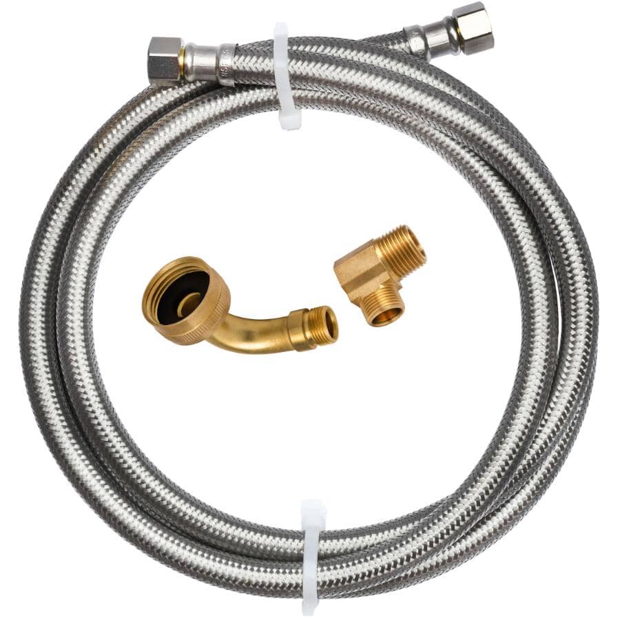 6' Dishwasher Connector Hose - with Elbows, Stainless Steel