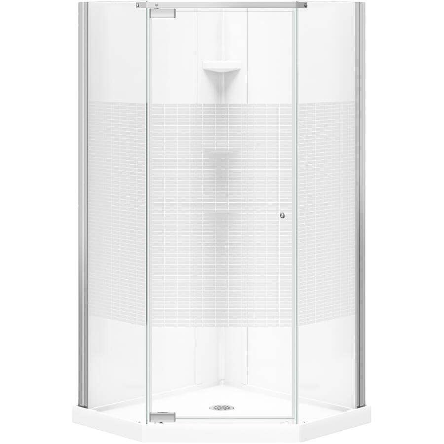36" x 36" Begonia 3 Piece Polystyrene Neo Angle Corner Shower Kit with Centre Drain - White