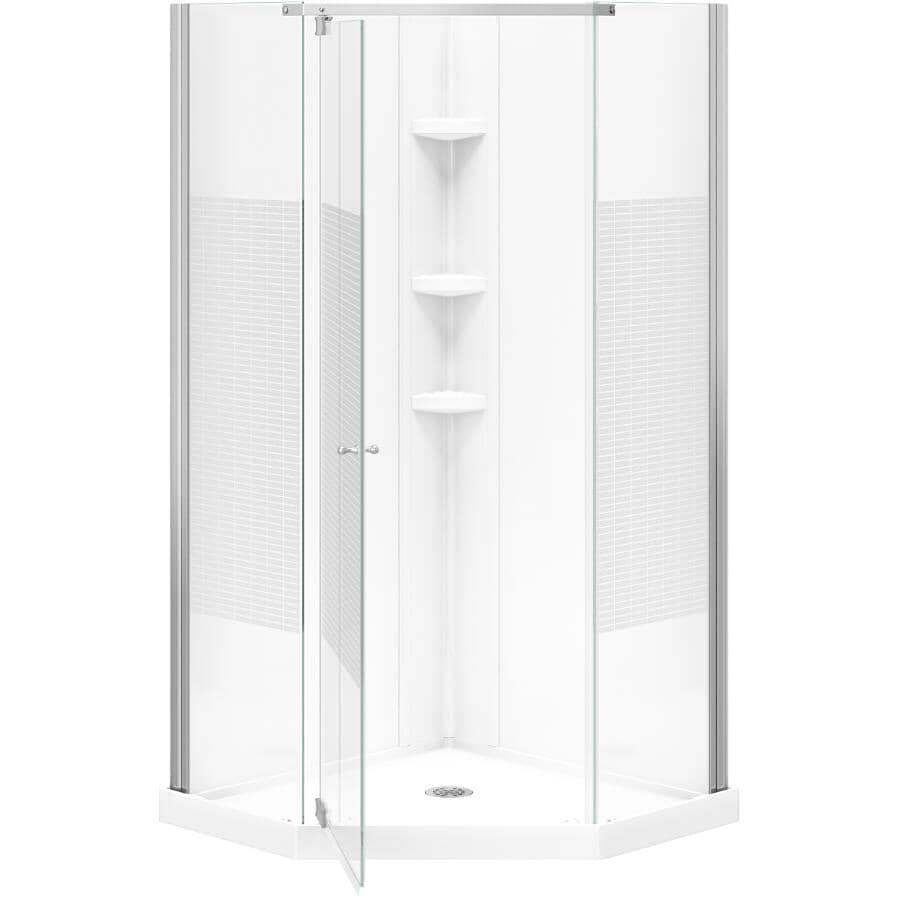 36" x 36" Begonia 3 Piece Polystyrene Neo Angle Corner Shower Kit with Centre Drain - White