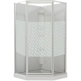 38" x 38" Himalaya 3 Piece Polystyrene Neo Angle Corner Shower Kit - White + Clear Glass & Wavy Vertical Stripes