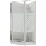 38" x 38" Himalaya 3 Piece Polystyrene Neo Angle Corner Shower Kit - White + Clear Glass & Wavy Vertical Stripes