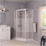 38" x 38" Himalaya 3 Piece Polystyrene Neo Angle Corner Shower Kit - White + Clear Glass & Wavy Vertical Stripes
