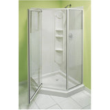 38" x 38" Himalaya 3 Piece Polystyrene Neo Angle Corner Shower Kit - White + Clear Glass & Wavy Vertical Stripes