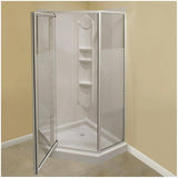 38" x 38" Himalaya 3 Piece Polystyrene Neo Angle Corner Shower Kit - White + Clear Glass & Wavy Vertical Stripes