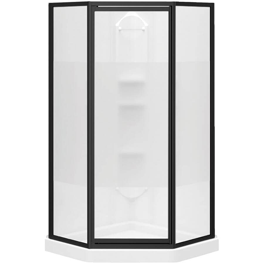 38" X 38" Orchid Polystyrene Neo Angle Corner Shower Kit - White + Clear Glass & Matte Black Trim
