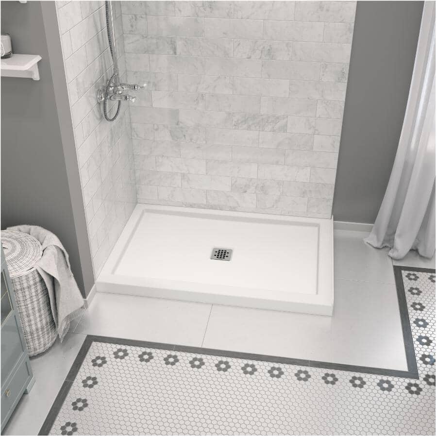 48" x 32" Zone Shower Base - with Center Drain, White
