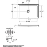 48" x 32" Zone Shower Base - with Center Drain, White