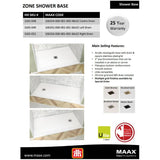 48" x 32" Zone Shower Base - with Center Drain, White