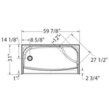 60" x 30" Essence 4 Piece Fiberglass Shower Cabinet - with Left Hand Drain & Right Seat, White