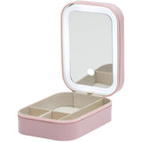 Portable Lighted Makeup Mirror with Storage - Pink