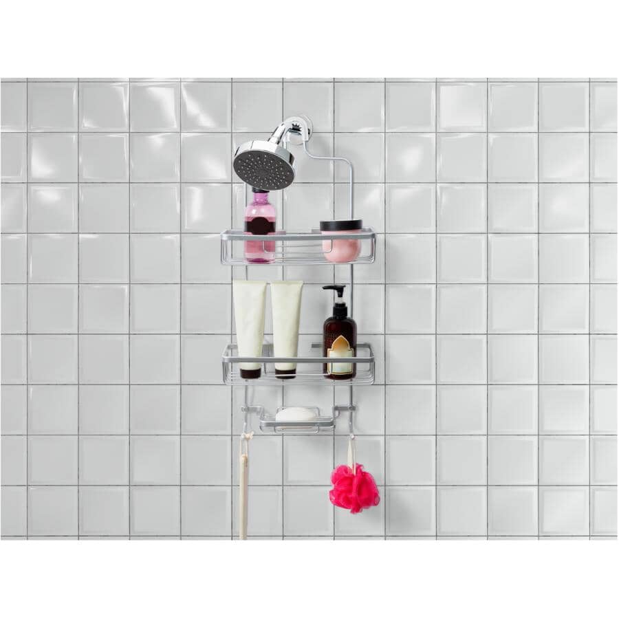2 Tier Shower Caddy - with Soap Dish, Silver
