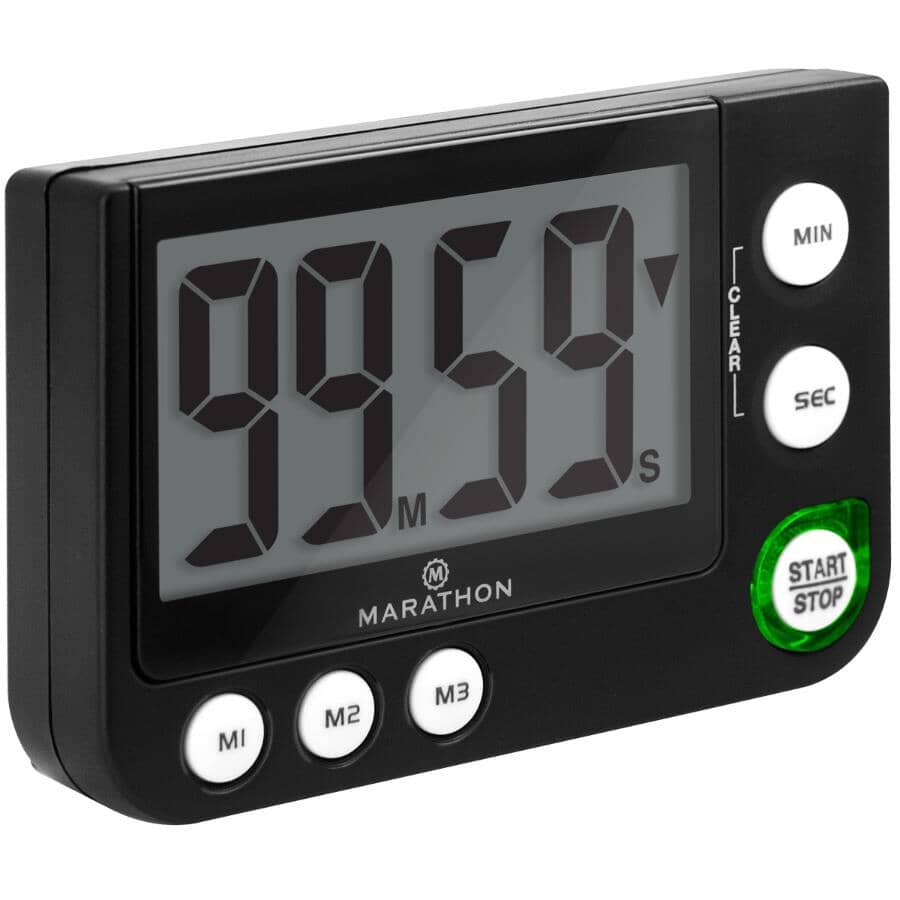 Large Display Countdown / Up Timer with Blinking Alarm - Black