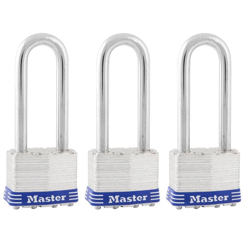 3 Pack Keyed Alike 1-3/4" Laminated Padlocks, with 2-1/2" Shackle