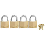 4 Pack 1-9/16" Keyed Alike Brass Padlocks