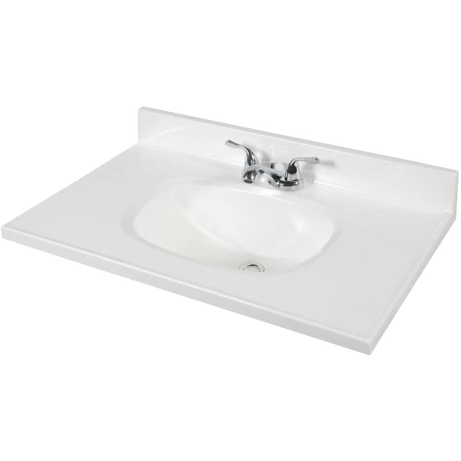 31" x 19" Cultured Marble Vanity Top with Rectangular Sink - Solid White