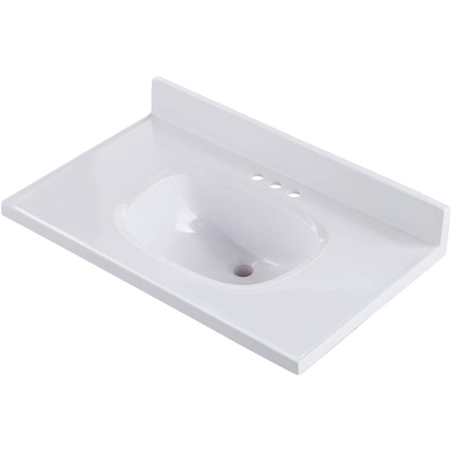 31" x 19" Cultured Marble Vanity Top with Rectangular Sink - Solid White