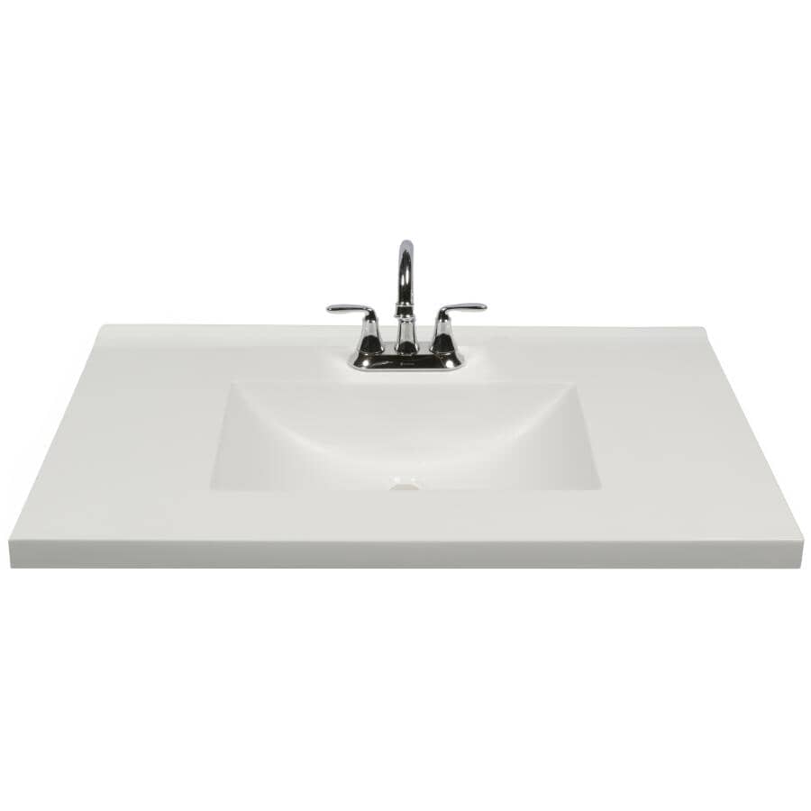37" x 19" Cultured Marble Vanity Top with Rectangular Sink - White