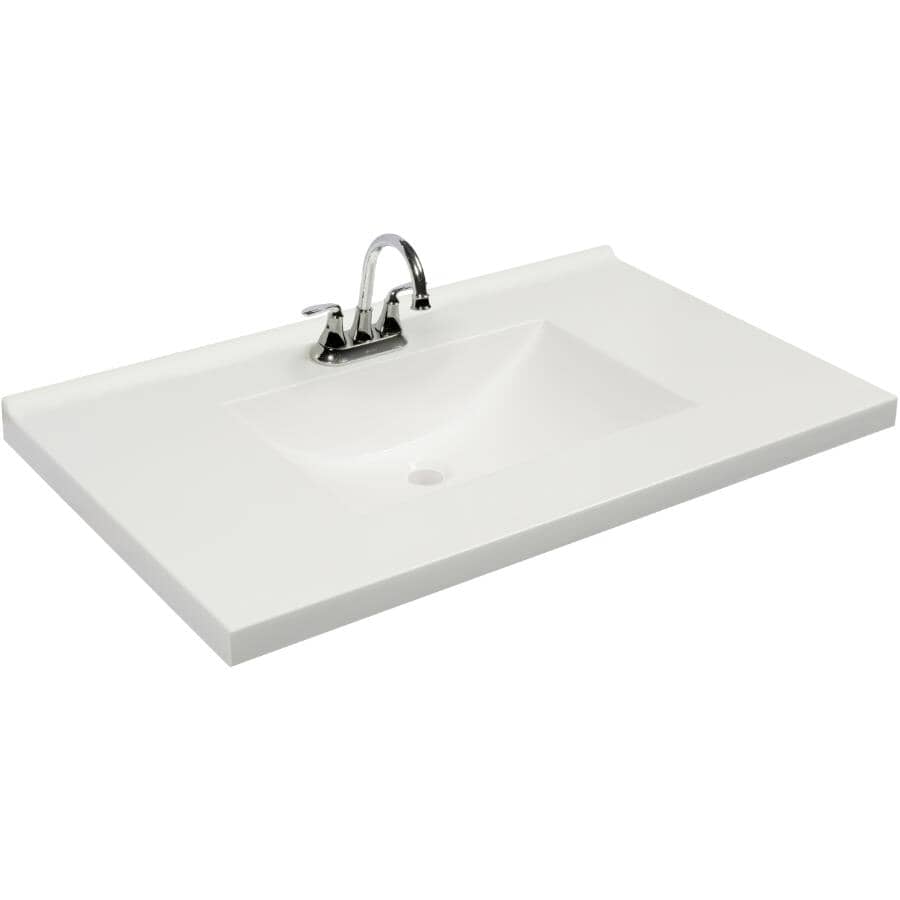 37" x 19" Cultured Marble Vanity Top with Rectangular Sink - White