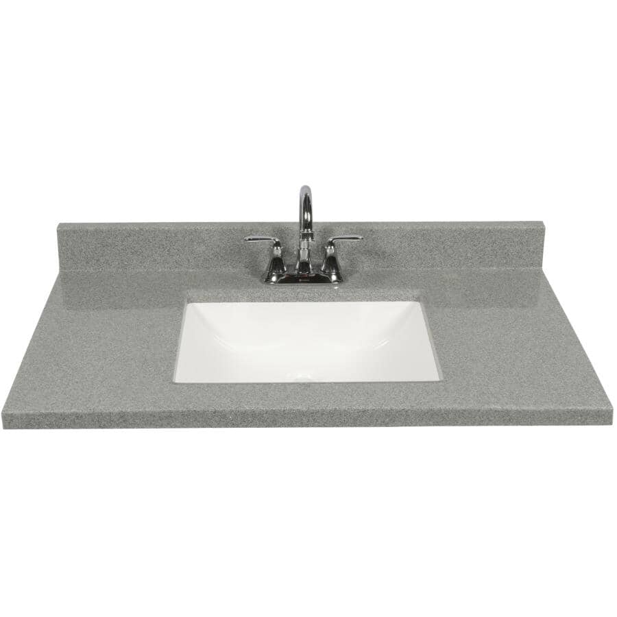 37" x 22" Cultured Granite Vanity Top with Rectangular Wave Sink - Grey