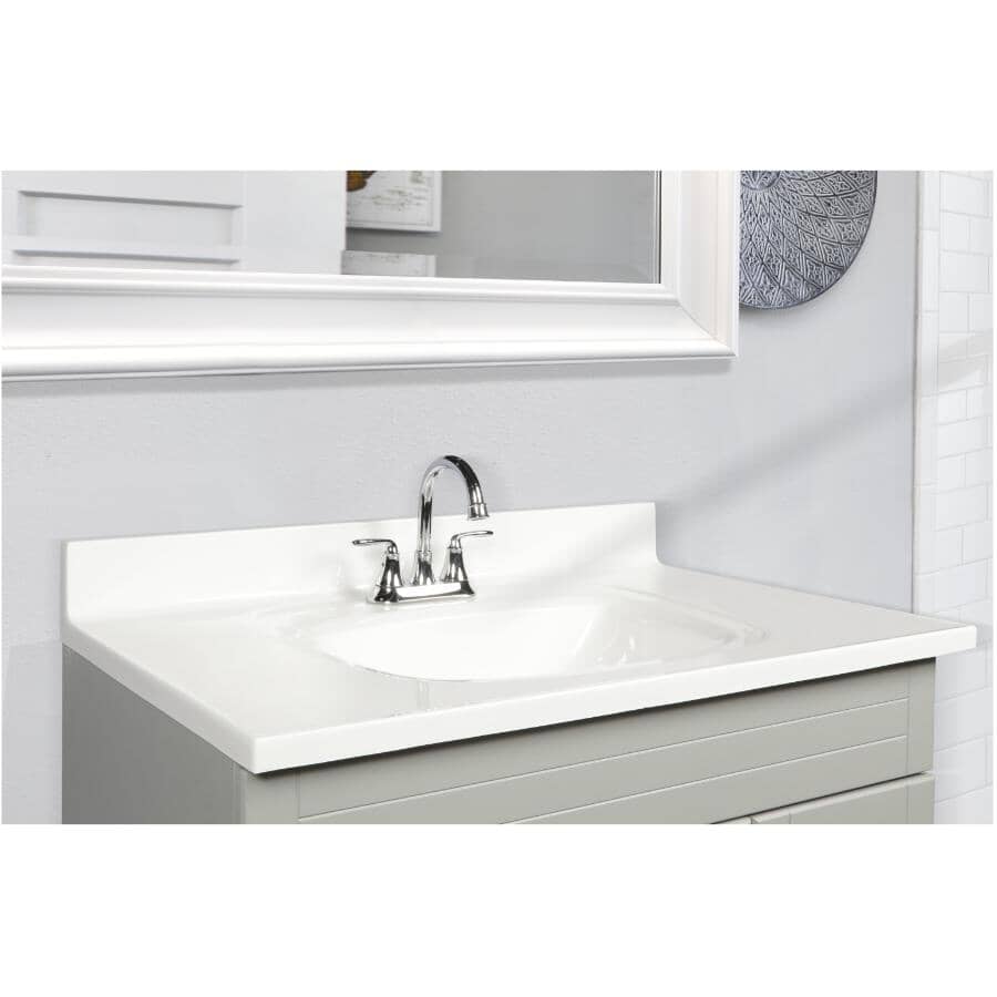 37" x 22" Cultured Marble Vanity Top with Rectangular Sink - Solid White