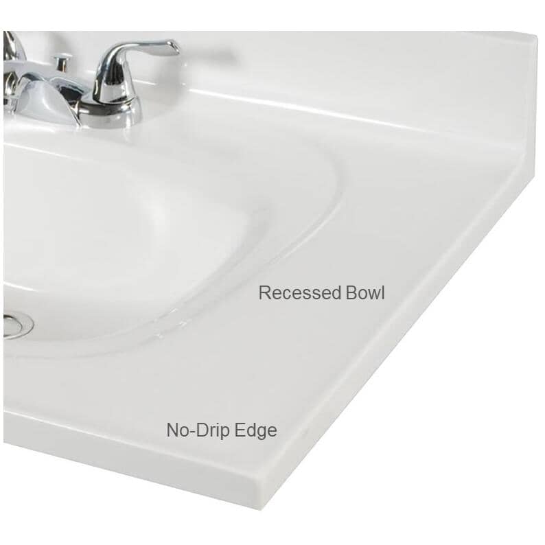 37" x 22" Cultured Marble Vanity Top with Rectangular Sink - Solid White