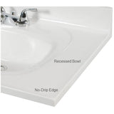 37" x 22" Cultured Marble Vanity Top with Rectangular Sink - Solid White