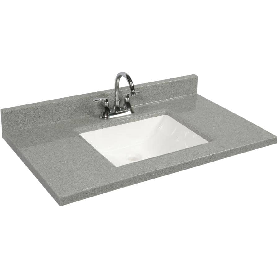 49" x 22" Cultured Granite Vanity Top with Rectangular Wave Sink - Grey