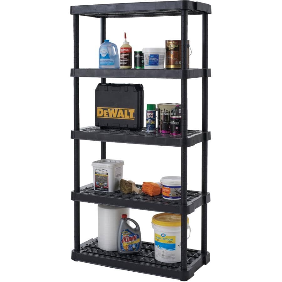 36" x 18" x 72" 5 Shelf Heavy Duty Black Poly Shelving Unit