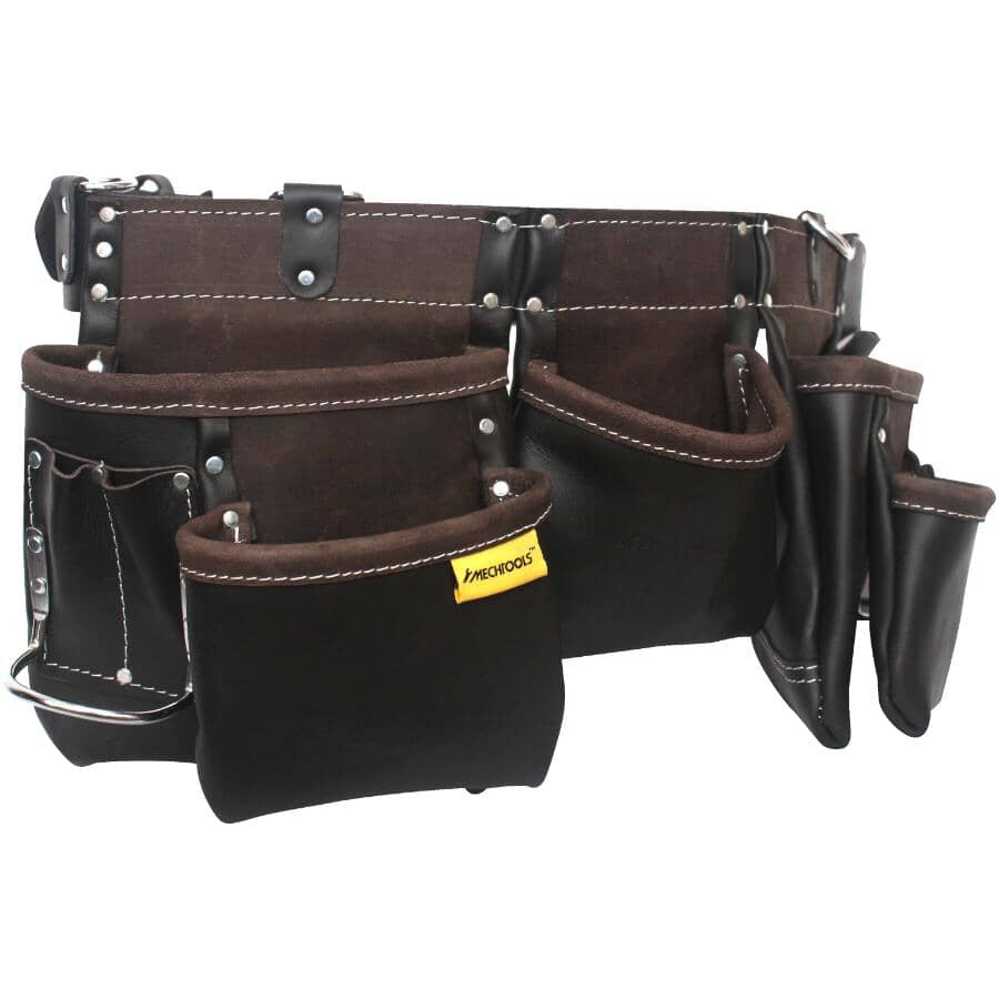 Professional Top Grain Leather Carpenters Waist Apron - 11 Pockets