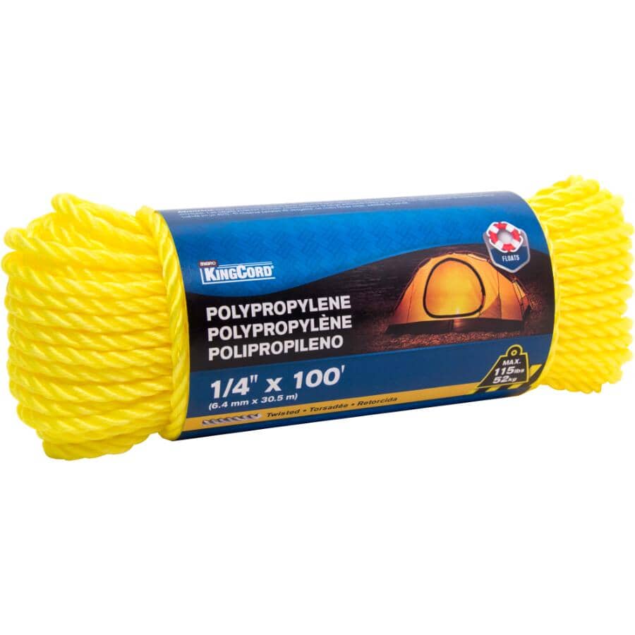 1/4" x 100' Yellow Polypropylene Twisted Rope