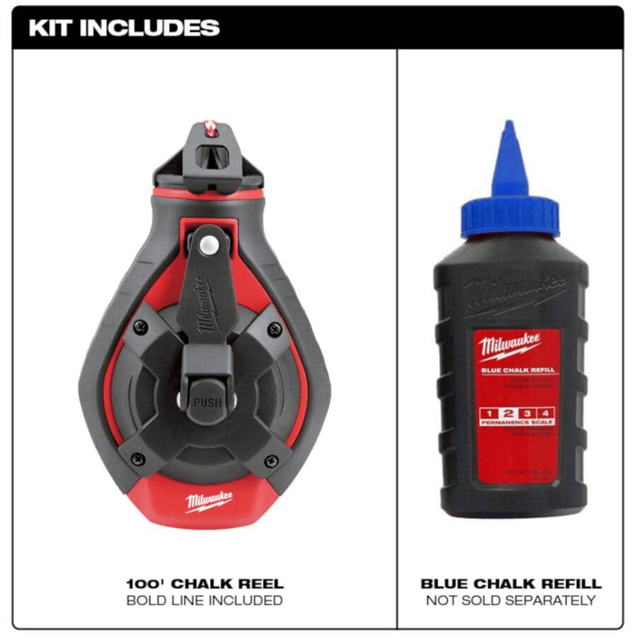 100' Bold Line Chalk Reel - with Blue Chalk Refill