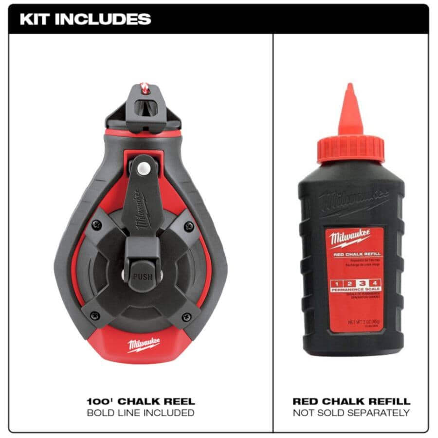 100' Bold Line Chalk Reel - with Red Chalk Refill