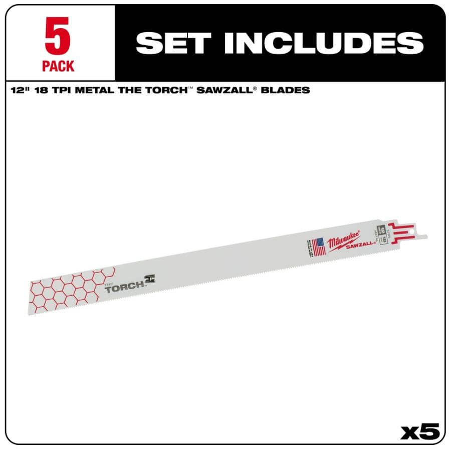 12" 18 TPI Sawzall The Torch Reciprocating Saw Blades - 5 Pack
