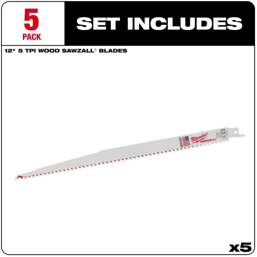 12" 5 TPI Sawzall Reciprocating Saw Blades - 5 Pack