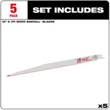 12" 5 TPI Sawzall Reciprocating Saw Blades - 5 Pack