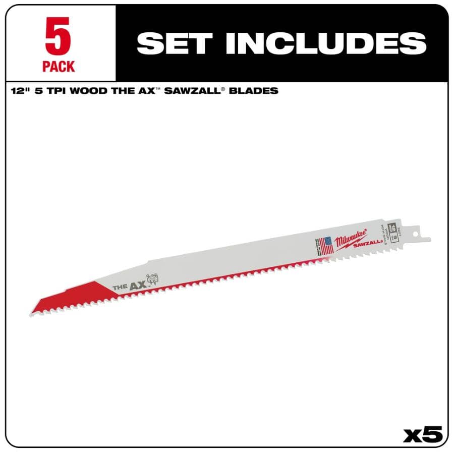 12" 5 TPI Sawzall The Ax Reciprocating Saw Blades - 5 Pack